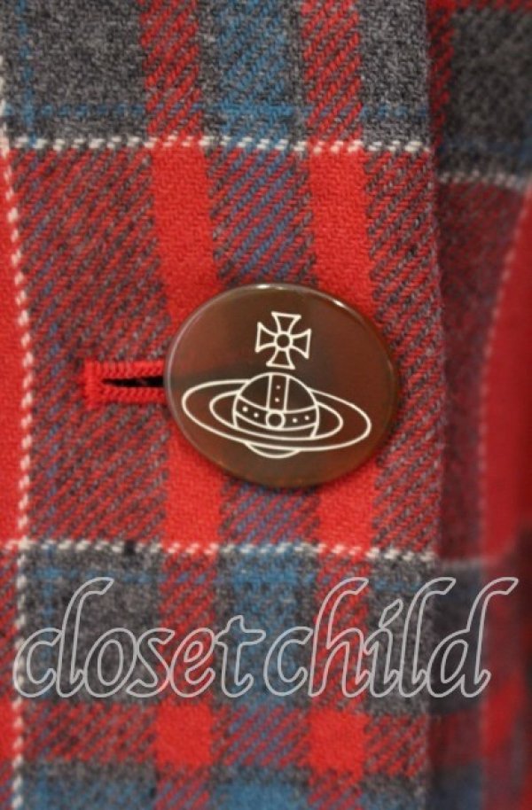 画像2: ヴィヴィアンウエストウッド 中古 / タータンチェックダブルショートコート 2 レッド  O-25-11-16-011-co-YM-OS (2)