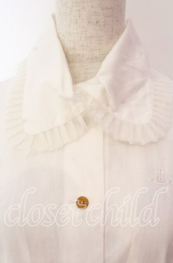 画像3: ヴィヴィアンウエストウッド 中古 / ガーゼプリーツ襟コットンブラウス 2 ホワイト  O-25-11-16-012-bl-YM-OS (3)