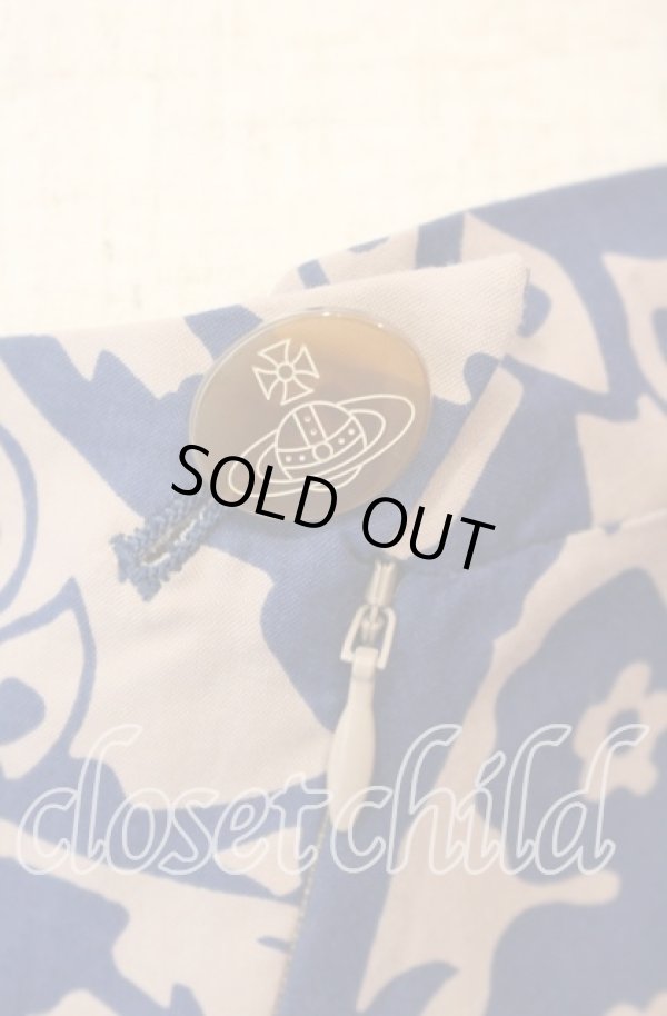 画像4: ヴィヴィアンウエストウッド 中古 / リーフオーブドレープスカート 3 ネイビーｘベージュ  O-25-11-23-038-sk-YM-ZH (4)