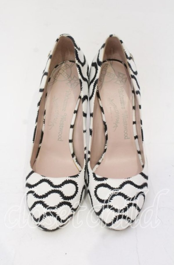 画像2: ヴィヴィアンウエストウッド 中古 / スクイグル柄ハイヒールシューズ 37（約24cm） ホワイトｘブラック  O-25-11-23-046-sh-YM-OS (2)