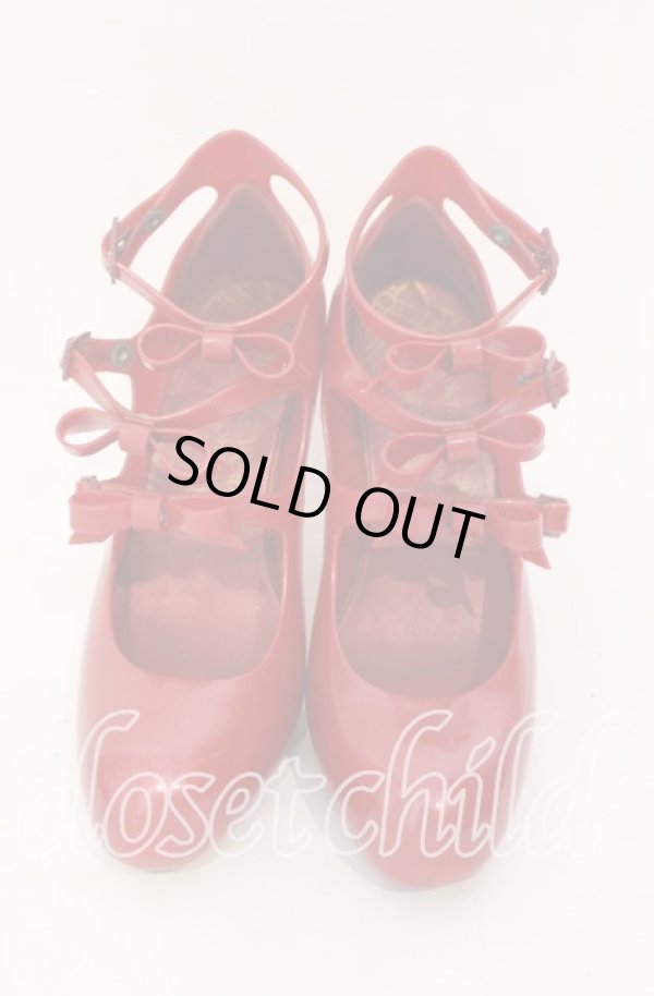画像2: ヴィヴィアンウエストウッド×Melissa 中古 / ボウ3ストラップエレベーテッドシューズ JPN24.5 EUR39 ラメレッド  O-25-11-23-047-sh-IG-OS (2)
