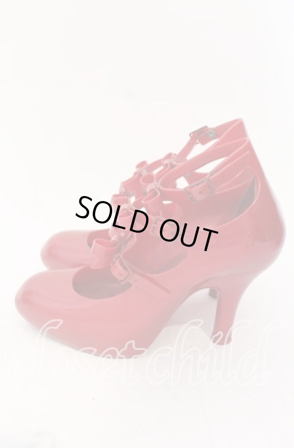 画像3: ヴィヴィアンウエストウッド×Melissa 中古 / ボウ3ストラップエレベーテッドシューズ JPN24.5 EUR39 ラメレッド  O-25-11-23-047-sh-IG-OS (3)