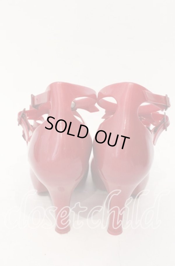 画像4: ヴィヴィアンウエストウッド×Melissa 中古 / ボウ3ストラップエレベーテッドシューズ JPN24.5 EUR39 ラメレッド  O-25-11-23-047-sh-IG-OS (4)