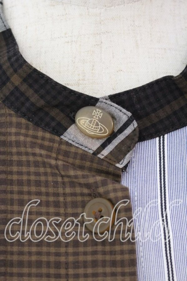 画像2: ヴィヴィアンウエストウッド 中古 / クレイジーパターンシャツワンピース 00 ブラックｘブルーｘブラウン  O-25-12-14-028-bl-YM-OS (2)