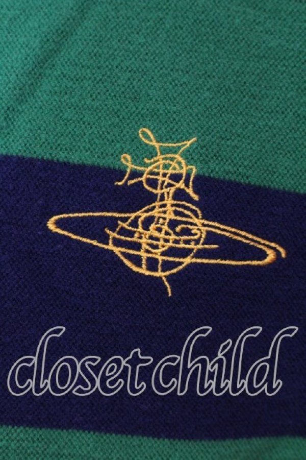 画像2: ヴィヴィアンウエストウッド MAN 中古 / グラフィティオーブ刺繍ボーダーパーカー S グリーンｘネイビー  O-25-12-14-001-to-YM-OS (2)