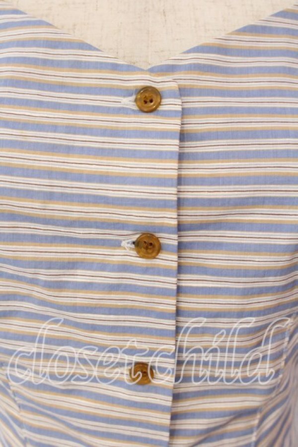 画像2: ヴィヴィアンウエストウッド 中古 / マルチストライプ半袖ブラウス 38 ブルーｘイエロー  O-25-12-14-030-bl-YM-OS (2)