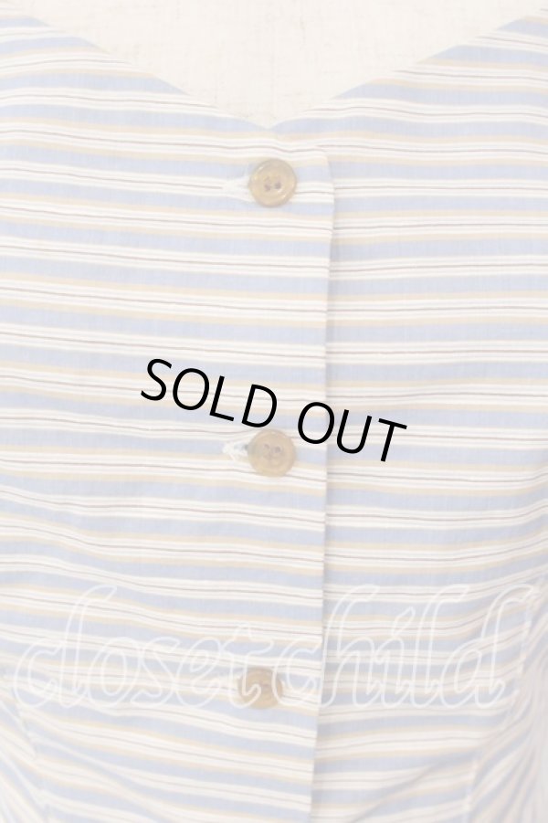 画像2: ヴィヴィアンウエストウッド 中古 / マルチストライプ半袖ブラウス 38 ブルーｘイエロー  O-25-12-14-030-bl-YM-OS (2)