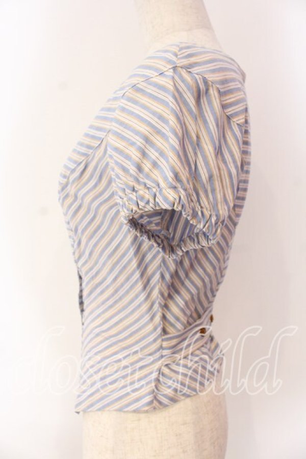 画像3: ヴィヴィアンウエストウッド 中古 / マルチストライプ半袖ブラウス 38 ブルーｘイエロー  O-25-12-14-030-bl-YM-OS (3)