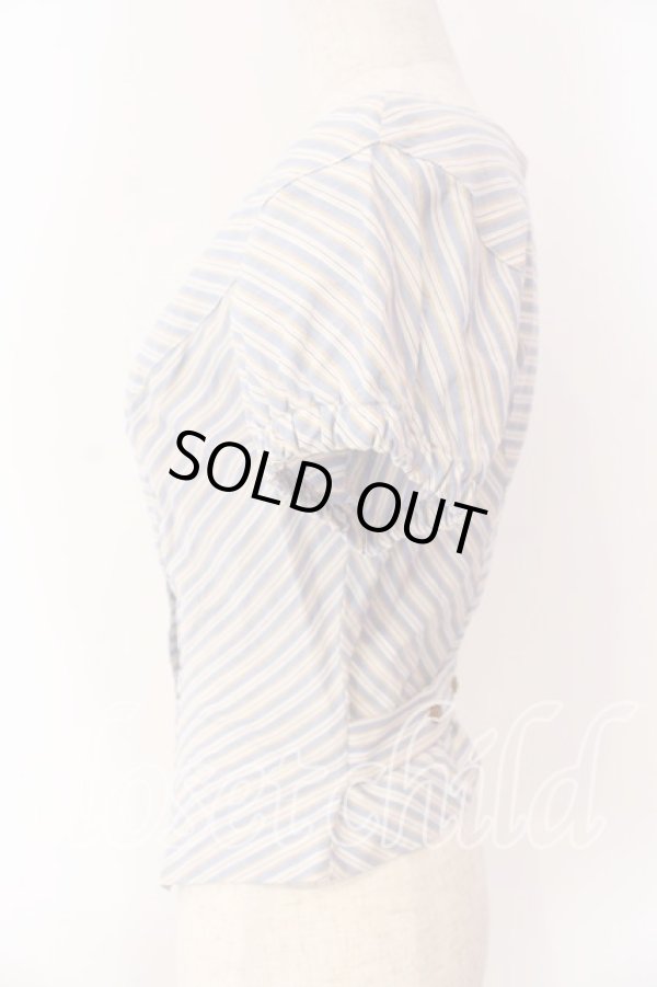 画像3: ヴィヴィアンウエストウッド 中古 / マルチストライプ半袖ブラウス 38 ブルーｘイエロー  O-25-12-14-030-bl-YM-OS (3)