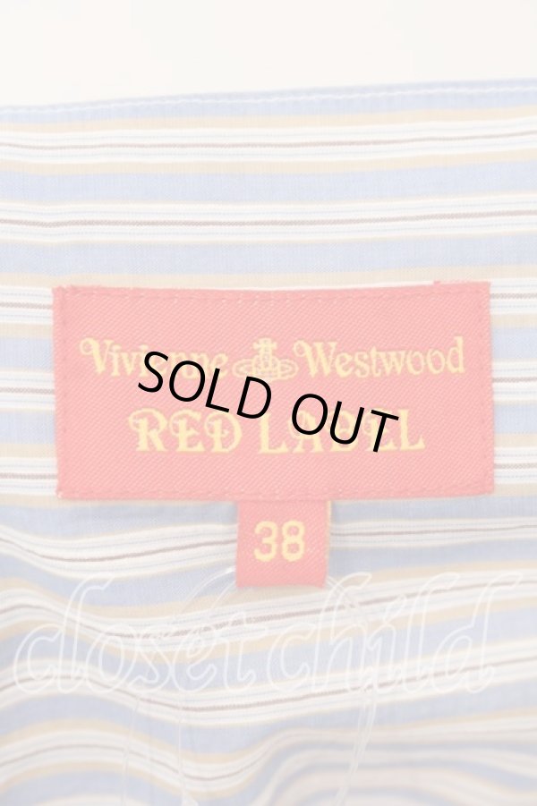 画像5: ヴィヴィアンウエストウッド 中古 / マルチストライプ半袖ブラウス 38 ブルーｘイエロー  O-25-12-14-030-bl-YM-OS (5)