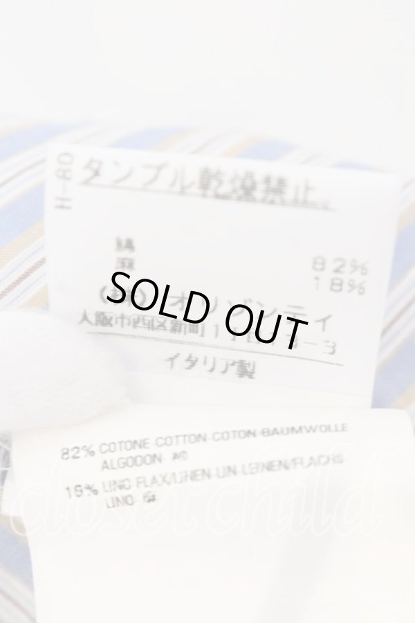 画像6: ヴィヴィアンウエストウッド 中古 / マルチストライプ半袖ブラウス 38 ブルーｘイエロー  O-25-12-14-030-bl-YM-OS (6)