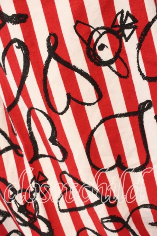 画像2: ヴィヴィアンウエストウッド 中古 / スクリブルハートストライプドレープトップ カットソー 00 レッド  O-25-12-14-032-to-YM-OS (2)