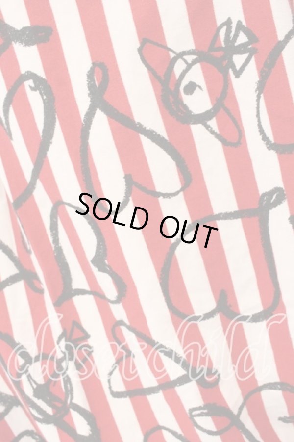 画像2: ヴィヴィアンウエストウッド 中古 / スクリブルハートストライプドレープトップ カットソー 00 レッド  O-25-12-14-032-to-YM-OS (2)