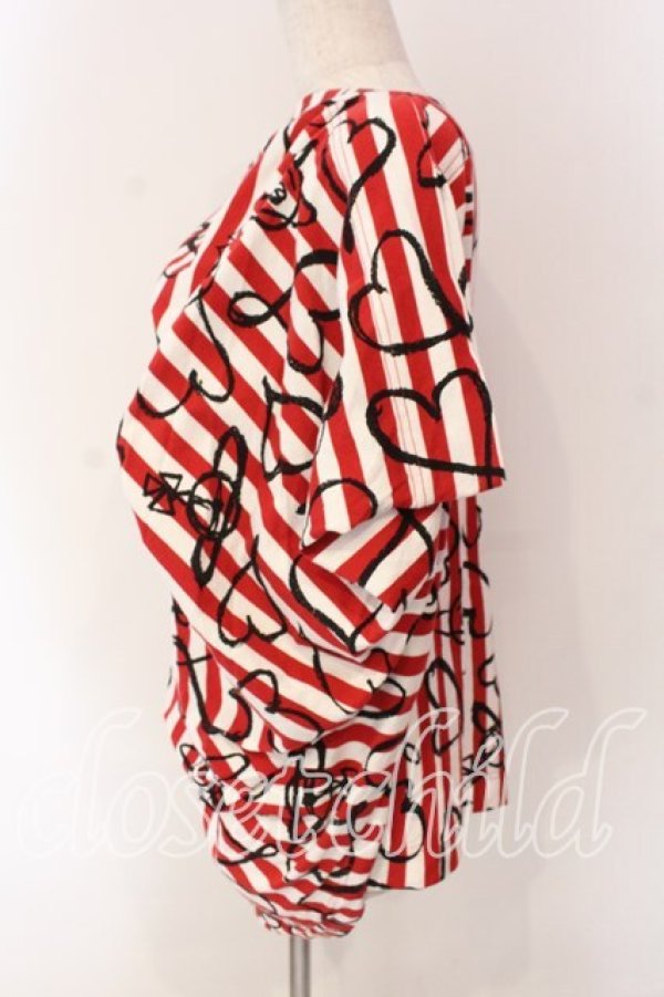 画像3: ヴィヴィアンウエストウッド 中古 / スクリブルハートストライプドレープトップ カットソー 00 レッド  O-25-12-14-032-to-YM-OS (3)