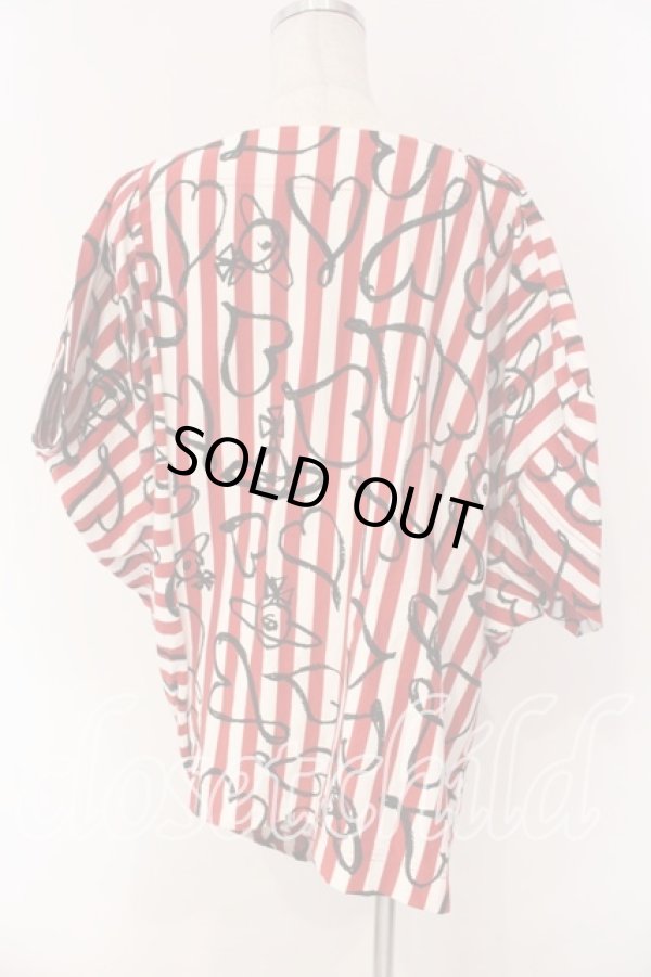 画像4: ヴィヴィアンウエストウッド 中古 / スクリブルハートストライプドレープトップ カットソー 00 レッド  O-25-12-14-032-to-YM-OS (4)