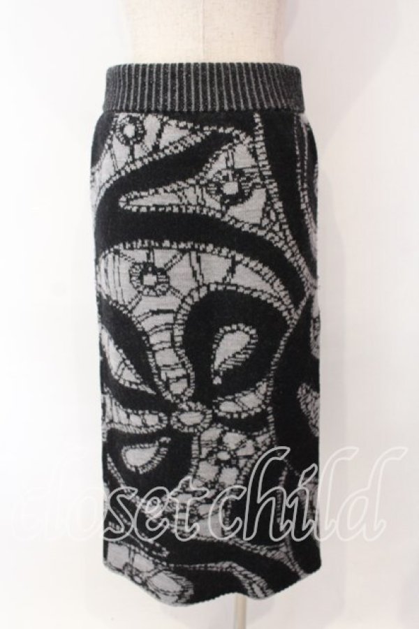 画像4: ヴィヴィアンウエストウッド 中古 / ジャガードニットスカート 00 ブラックｘグレー  O-25-12-14-043-sk-YM-OS (4)