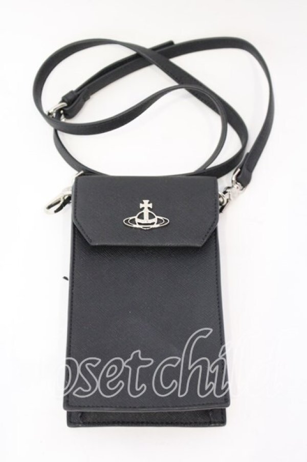 画像2: ヴィヴィアンウエストウッド 中古 / GRAIN LEATHER PHONE BAG バッグ  ブラック  O-25-12-14-081-ba-IG-OS (2)