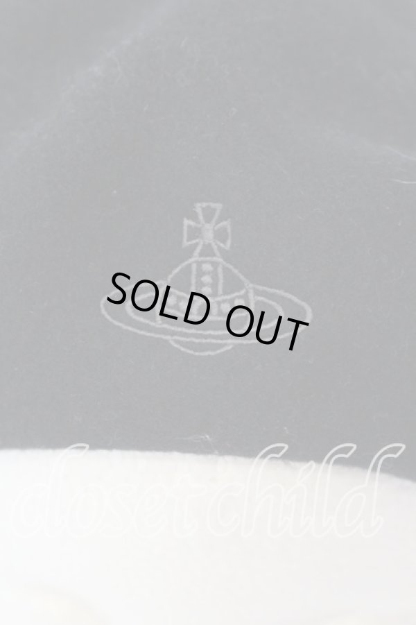 画像2: ヴィヴィアンウエストウッド 中古 / 刺繍ベレー帽  ブラック  O-25-12-14-092-ha-IG-OS (2)