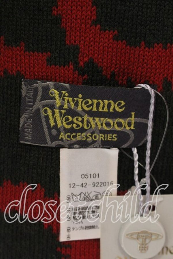 画像4: ヴィヴィアンウエストウッド 中古 / スクイグルマフラー　ストール  レッドｘブラック  O-25-12-14-095-gd-YM-OS (4)
