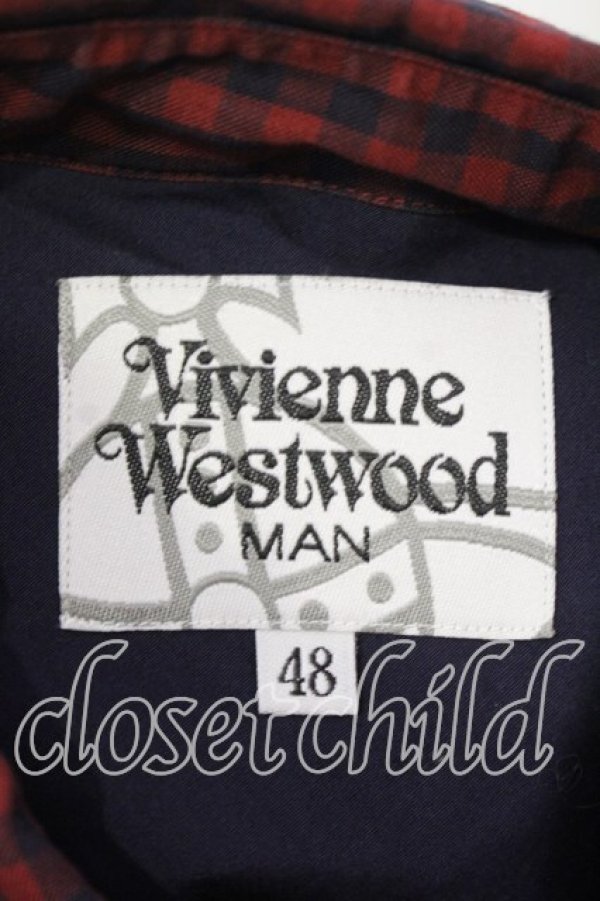 画像8: ヴィヴィアンウエストウッド MAN 中古 / コントラストギンガム クラシックシャツ 48 ネイビーｘレッド  O-25-12-14-011-bl-YM-OS (8)