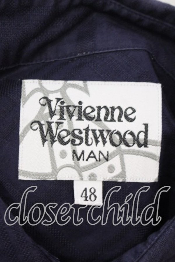 画像6: ヴィヴィアンウエストウッド MAN 中古 / ジャガードチェッククラシックシャツ 48 ネイビー  O-25-12-14-012-bl-YM-OS (6)