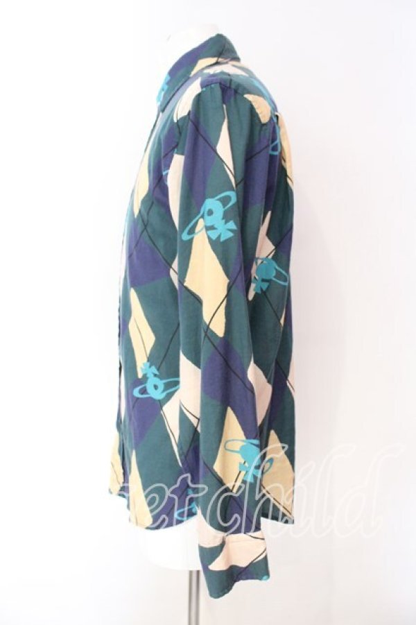 画像3: ヴィヴィアンウエストウッド MAN 中古 / HARLEQUINクラシックシャツ 48 グリーン  O-25-12-14-015-bl-YM-OS (3)