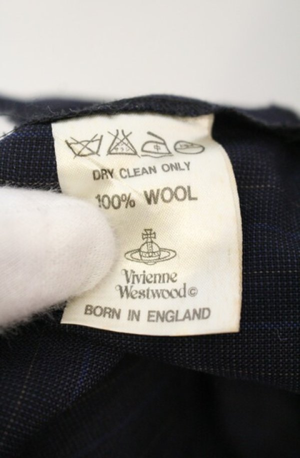 画像10: 【Vintage放出】ヴィヴィアンウエストウッド 中古 / ペンシルストライプシャツジャケットセットアップ S ネイビー  O-25-12-20-001-su-YM-OS (10)
