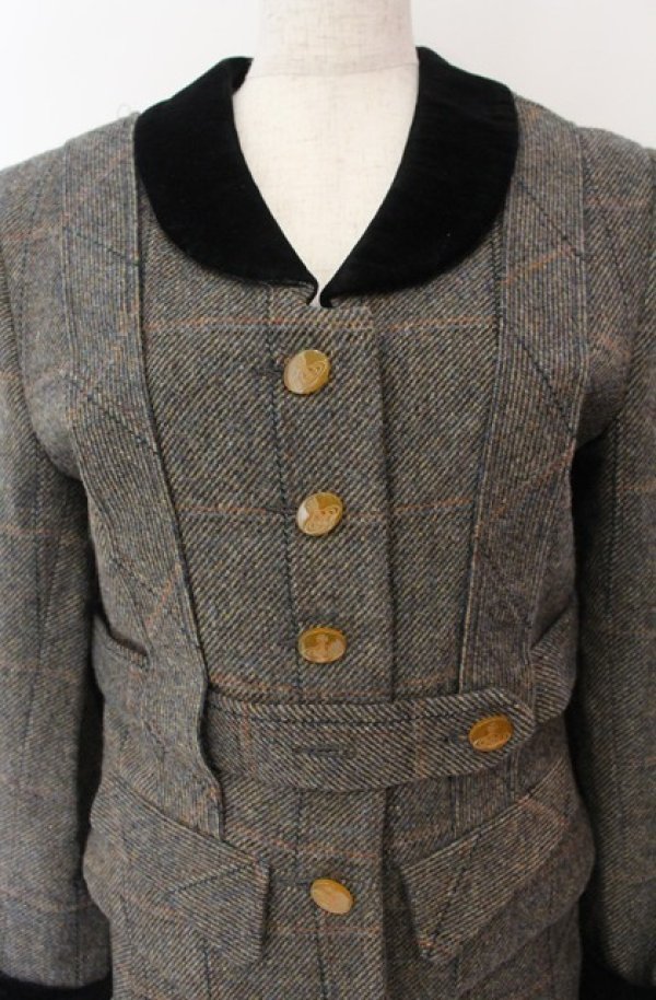 画像2: 【Vintage放出】ヴィヴィアンウエストウッド 中古 / ツイードボンテージセットアップ 10 グレーｘブラック  O-25-12-20-002-sk-YM-OS (2)