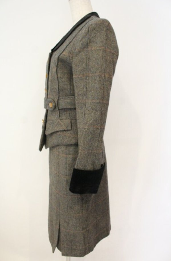 画像3: 【Vintage放出】ヴィヴィアンウエストウッド 中古 / ツイードボンテージセットアップ 10 グレーｘブラック  O-25-12-20-002-sk-YM-OS (3)
