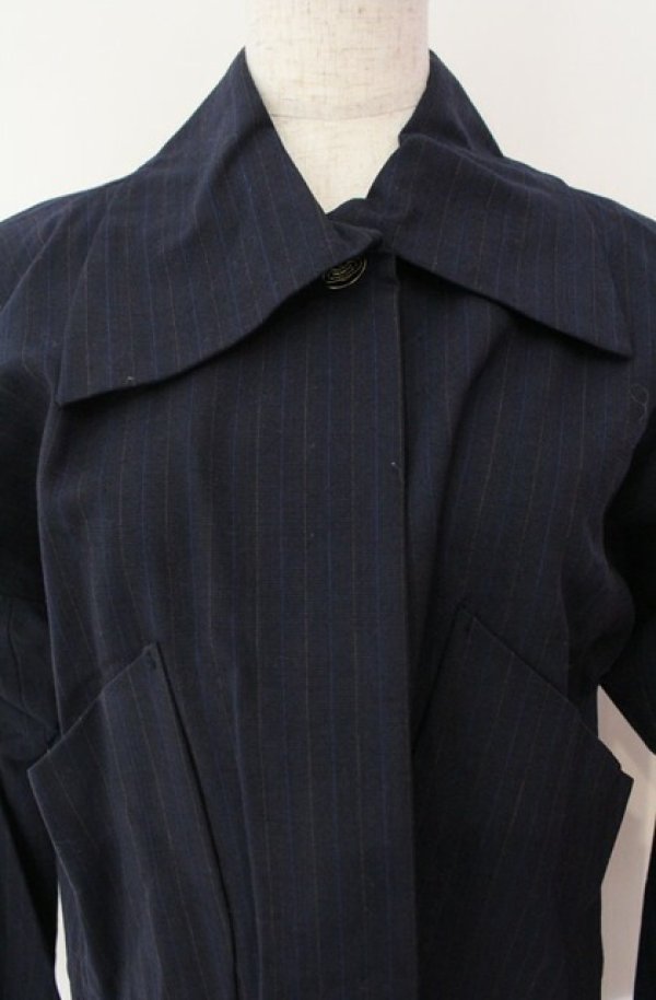 画像2: 【Vintage放出】ヴィヴィアンウエストウッド 中古 / ペンシルストライプシャツジャケットセットアップ S ネイビー  O-25-12-20-001-su-YM-OS (2)
