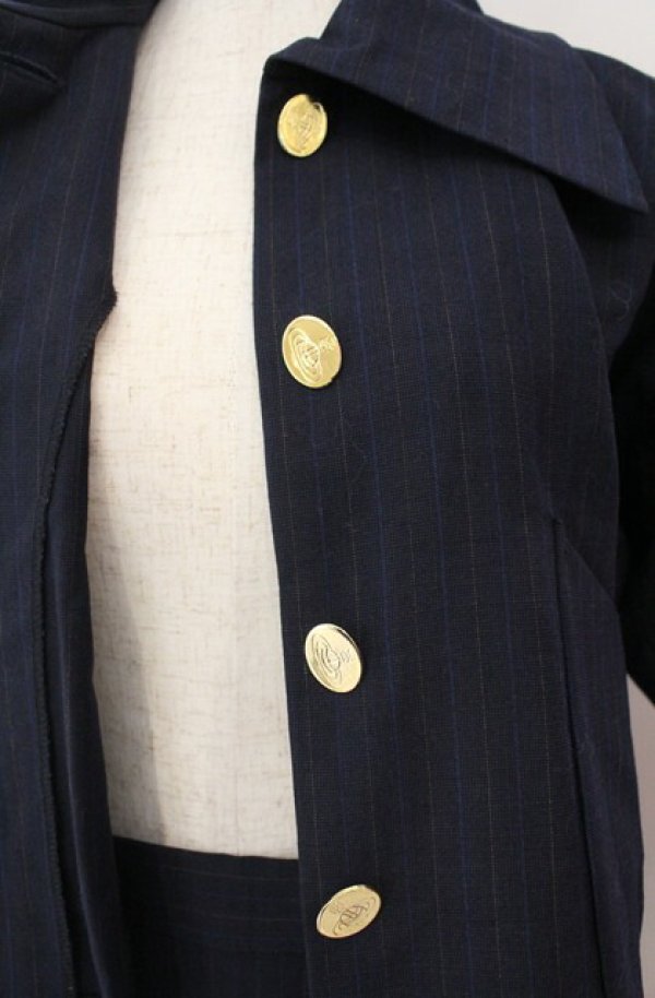 画像3: 【Vintage放出】ヴィヴィアンウエストウッド 中古 / ペンシルストライプシャツジャケットセットアップ S ネイビー  O-25-12-20-001-su-YM-OS (3)