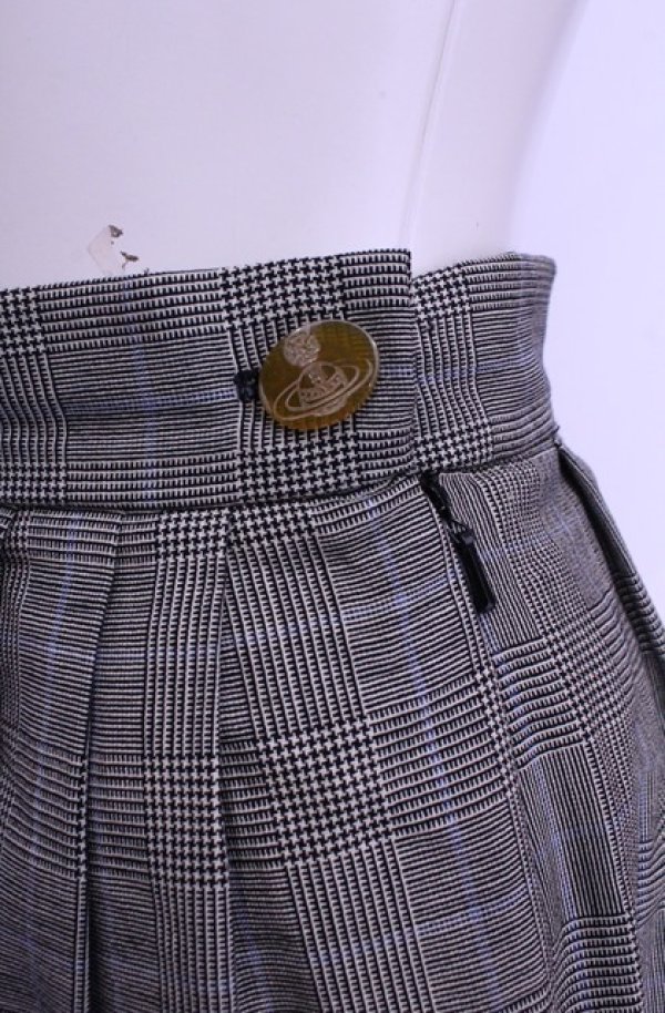 画像3: 【Vintage放出】ヴィヴィアンウエストウッド 中古 / グレンチェックタックスカート 8 グレー  O-25-12-20-041-sk-YM-OS (3)