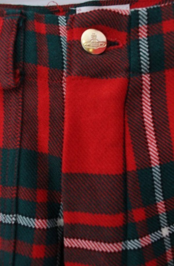 画像2: 【Vintage放出】ヴィヴィアンウエストウッド 中古 / タータンボンテージパンツ 26 レッド  O-25-12-20-044-pa-YM-OS (2)