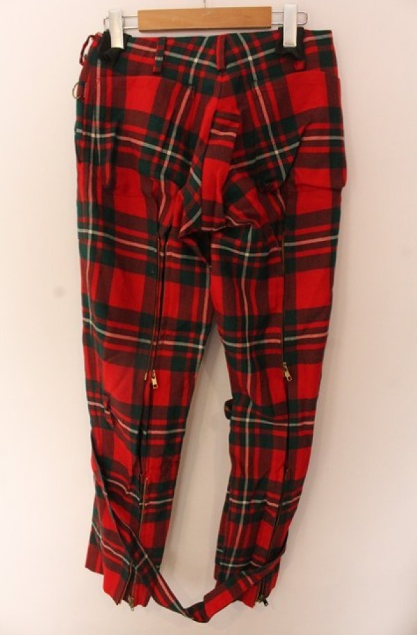 画像4: 【Vintage放出】ヴィヴィアンウエストウッド 中古 / タータンボンテージパンツ 26 レッド  O-25-12-20-044-pa-YM-OS (4)