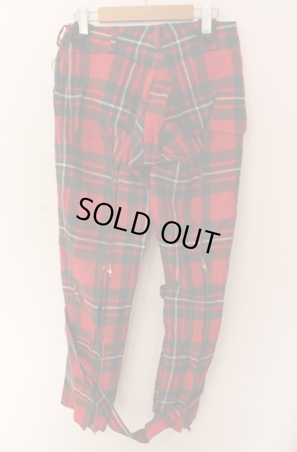 画像4: 【Vintage放出】ヴィヴィアンウエストウッド 中古 / タータンボンテージパンツ 26 レッド  O-25-12-20-044-pa-YM-ZH (4)