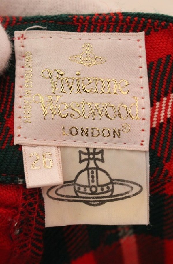 画像7: 【Vintage放出】ヴィヴィアンウエストウッド 中古 / タータンボンテージパンツ 26 レッド  O-25-12-20-044-pa-YM-OS (7)