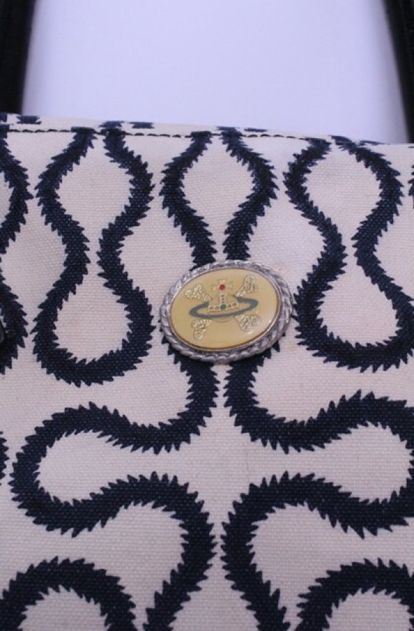 画像2: 【Vintage放出】ヴィヴィアンウエストウッド 中古 / スクイグルプレーンバッグ  ブラックｘオフホワイト  O-25-12-20-048-ba-YM-OS (2)