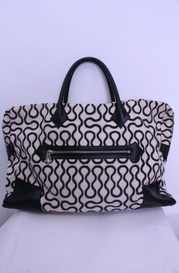 画像6: 【Vintage放出】ヴィヴィアンウエストウッド 中古 / スクイグルプレーンバッグ  ブラックｘオフホワイト  O-25-12-20-048-ba-YM-OS (6)