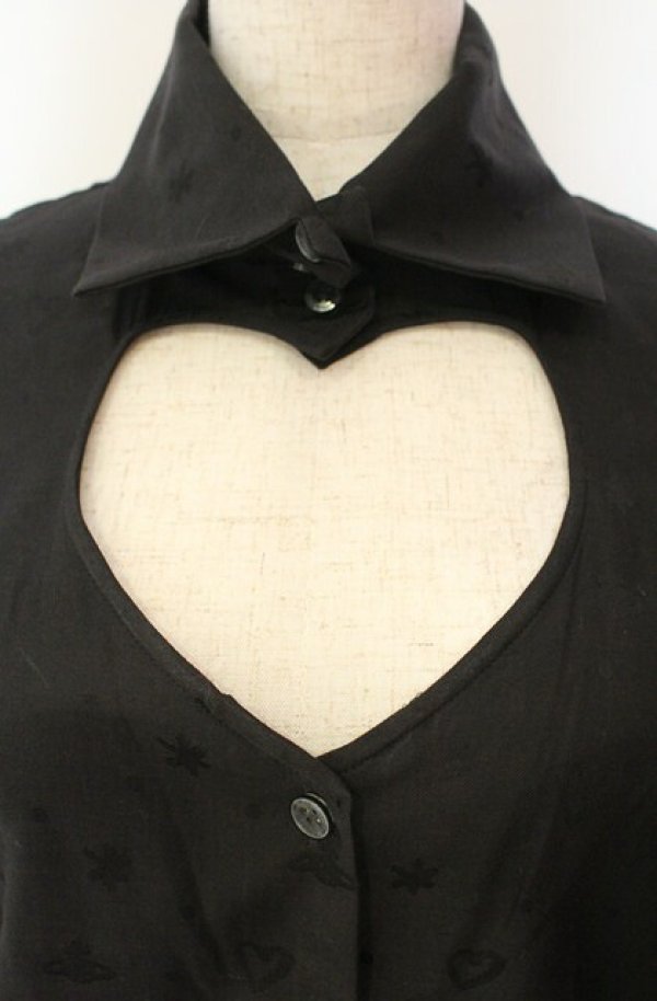 画像2: ヴィヴィアンウエストウッド 中古 / 総柄ラブシャツ 01 ブラック  O-26-01-11-017-bl-YM-OS (2)