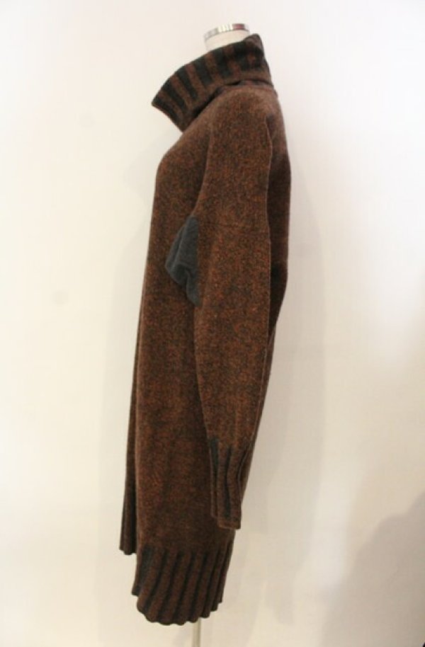 画像3: ANGLOMANIA 中古 / タートルリブネックウールニットワンピース 38 ブラウンｘグレー  O-26-01-11-018-op-YM-OS (3)