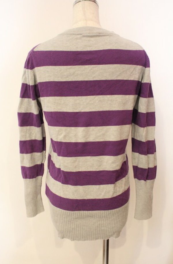 画像5: ヴィヴィアンウエストウッド 中古 / 単色オーブ刺繍ボーダーカーディガン 2 グレー×パープル  O-26-01-11-027-to-IG-OS (5)