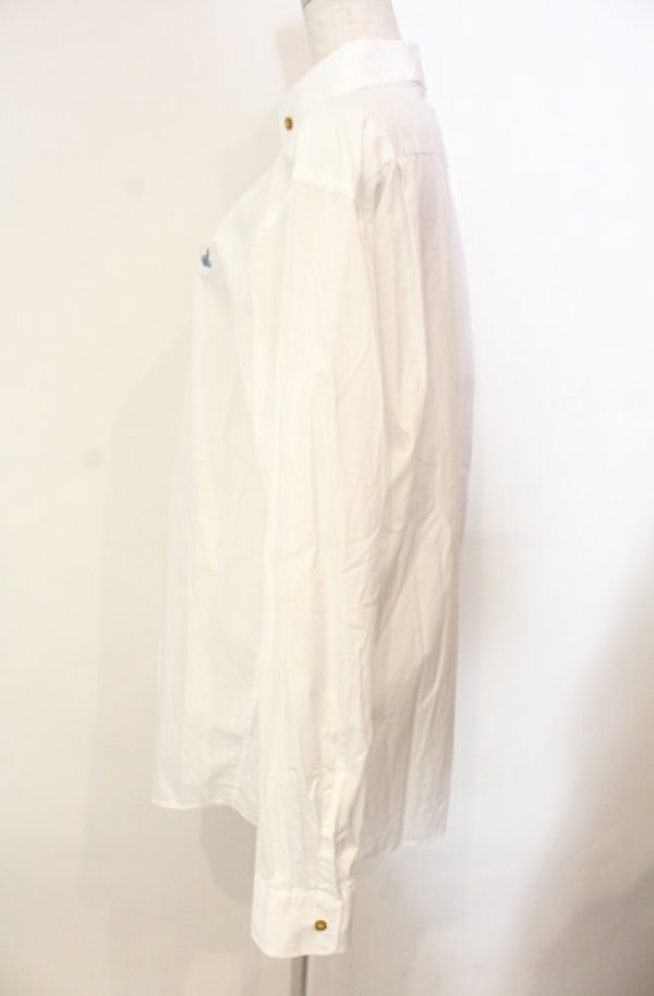 画像4: ヴィヴィアンウエストウッド 中古 / 銀オーブ刺繍ボタンダウンシャツ 50 ホワイト  O-26-01-11-038-bl-YM-OS (4)