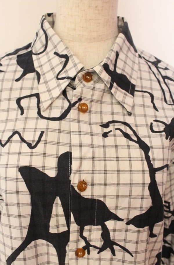 画像2: ヴィヴィアンウエストウッド 中古 / ケイブマンチェックシャツ 44 ホワイト  O-26-01-11-039-bl-YM-OS (2)