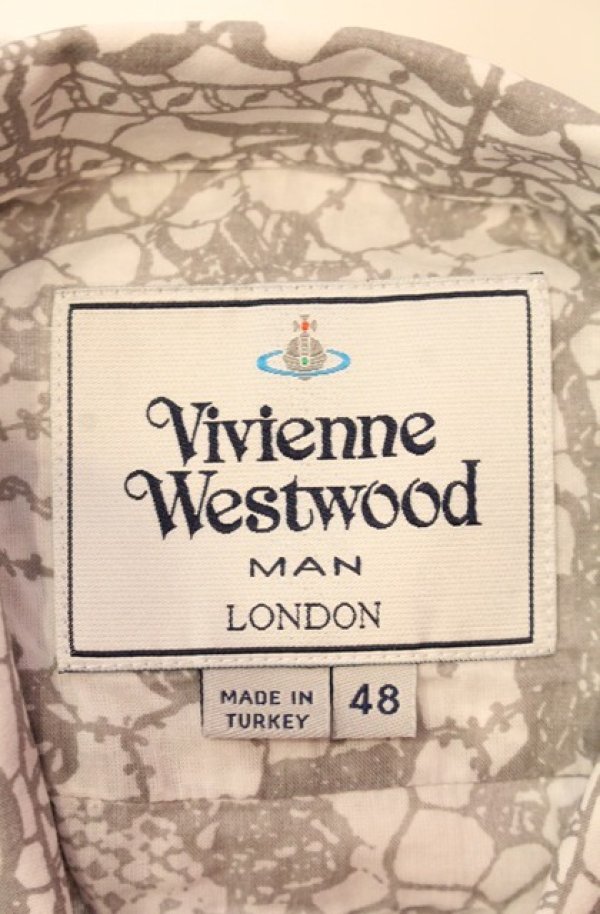 画像6: ヴィヴィアンウエストウッド MAN 中古 / 総柄半袖シャツ 48 ホワイトｘグレー  O-26-01-11-061-bl-YM-OS (6)