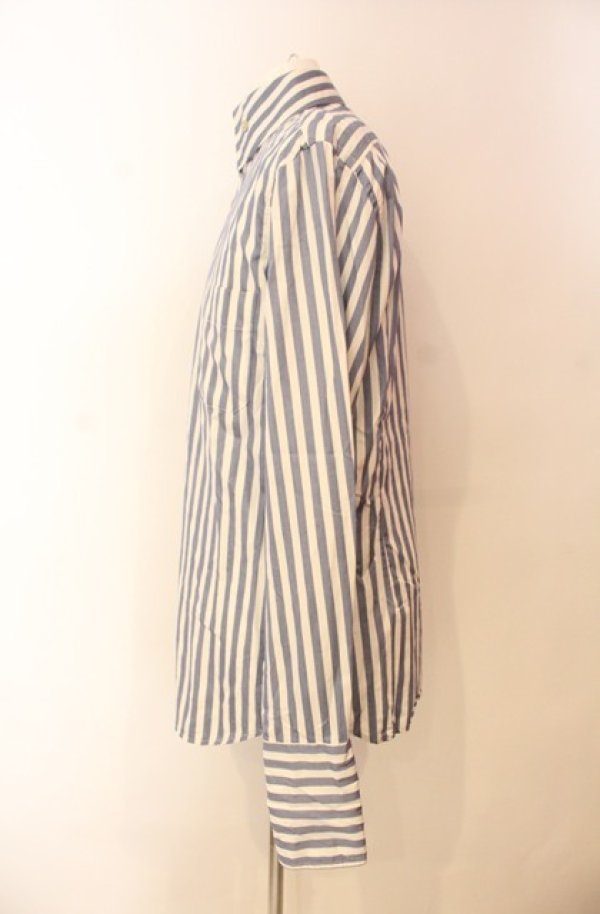 画像4: ヴィヴィアンウエストウッド MAN 中古 / 高襟ストライプシャツ 4 ブルーｘホワイト  O-26-01-11-062-bl-YM-OS (4)
