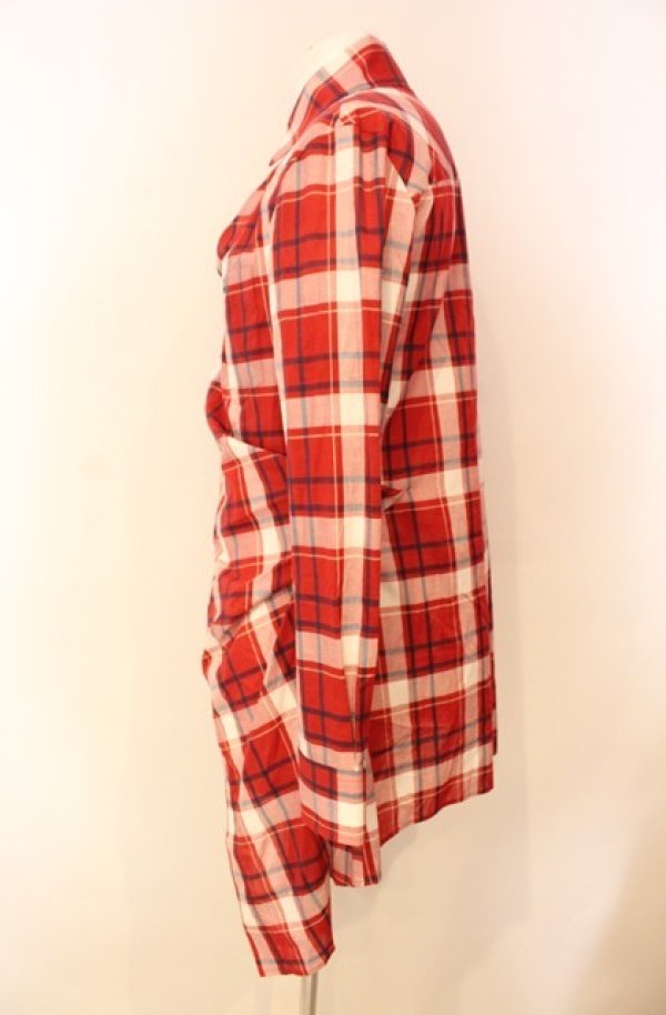 画像4: ヴィヴィアンウエストウッド MAN 中古 / チェックロングシャツ 46 レッド  O-26-01-11-064-bl-YM-OS (4)