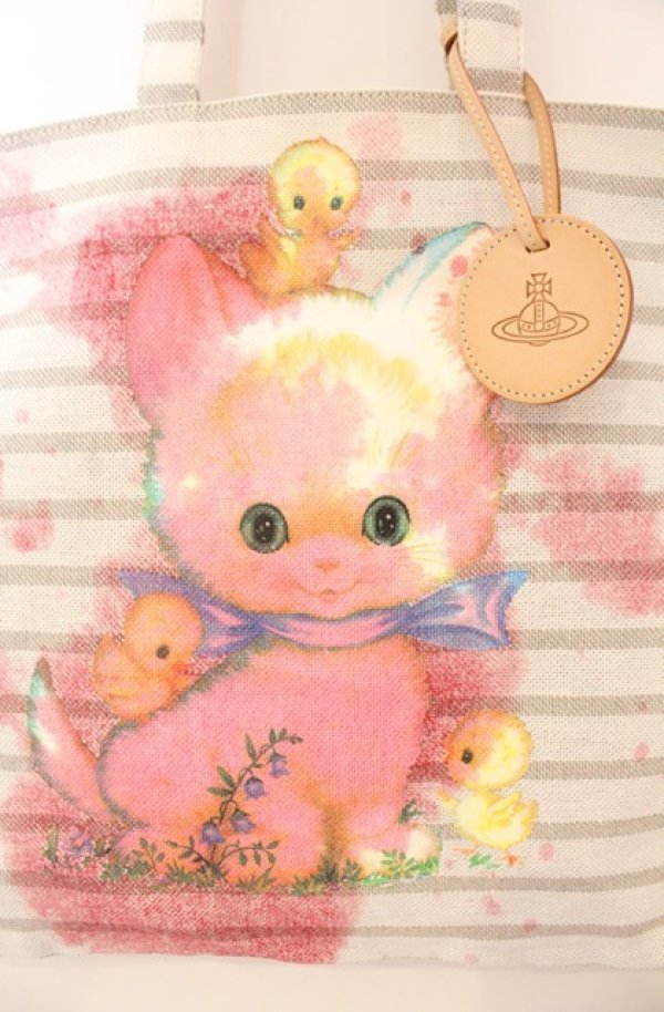 画像2: ヴィヴィアンウエストウッド 中古 / KITTY WITH WINE STAINS トートバッグ  アイボリー  O-26-01-11-075-ba-YM-OS (2)