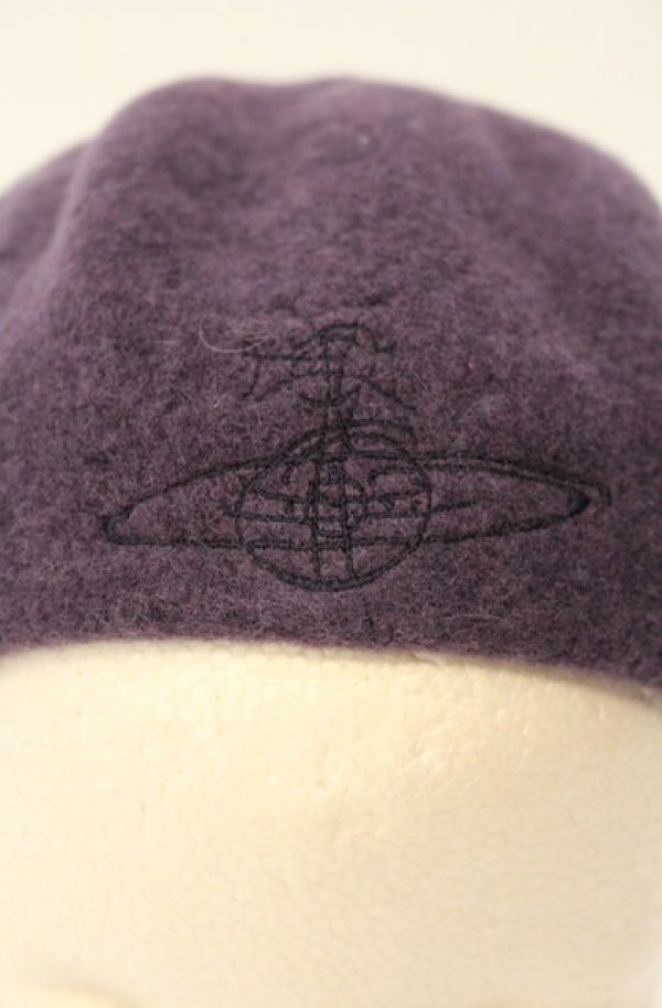 画像2: ヴィヴィアンウエストウッド 中古 / グラフィティオーブ刺繍ベレー帽 M パープル  O-26-01-11-085-gd-YM-OS (2)