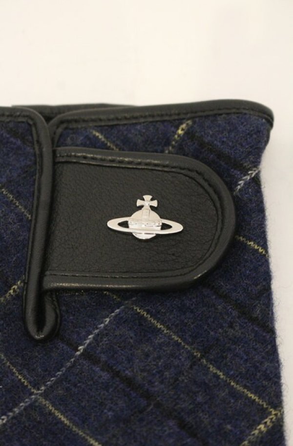 画像2: ヴィヴィアンウエストウッド 中古 / チェックレザーグローブ  ブルー×ブラック  O-26-01-11-088-gd-IG-OS (2)