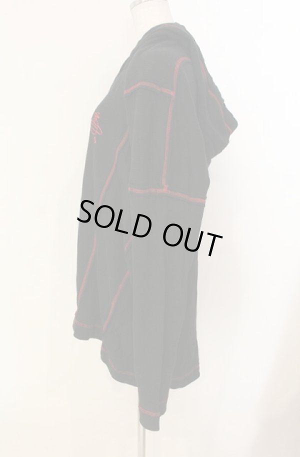 画像3: ヴィヴィアンウエストウッド 中古 / ワッフルフーディー　パーカー 00 ブラックｘレッド  O-26-01-11-009-to-YM-ZY (3)